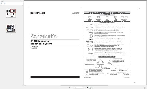 CAT Excavator 314C Electrical System 204 1879 05 KJA144 185 PCA215 231 UENR3209 Electric Schematic 1