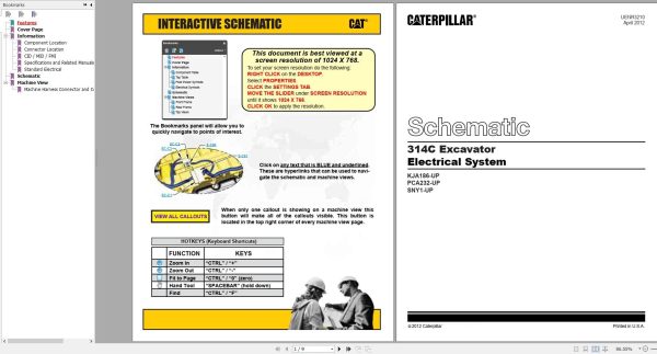 CAT Excavator 314C Electrical System KJA186 UP PCA232 UP 1 UP 204 1879 06 UENR3210 Electric Schematic 1