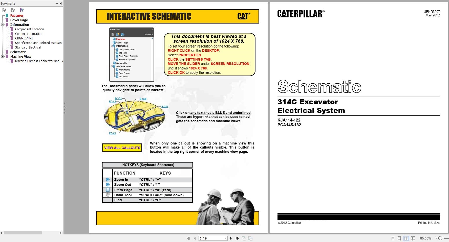 CAT Excavator 314C KJA114 122 PCA145 182 UENR3207 05 2012 Electrical System Schematic 1