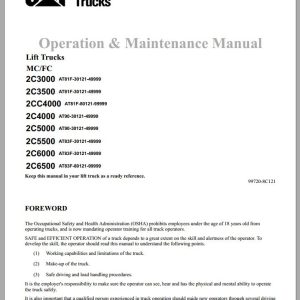 CAT Forklift 2CC4000 Schematic Service Operation Maintenance Manual