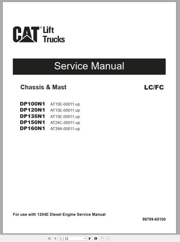 CAT Forklift DP100N1 Schematic Service Operation Maintenance Manual