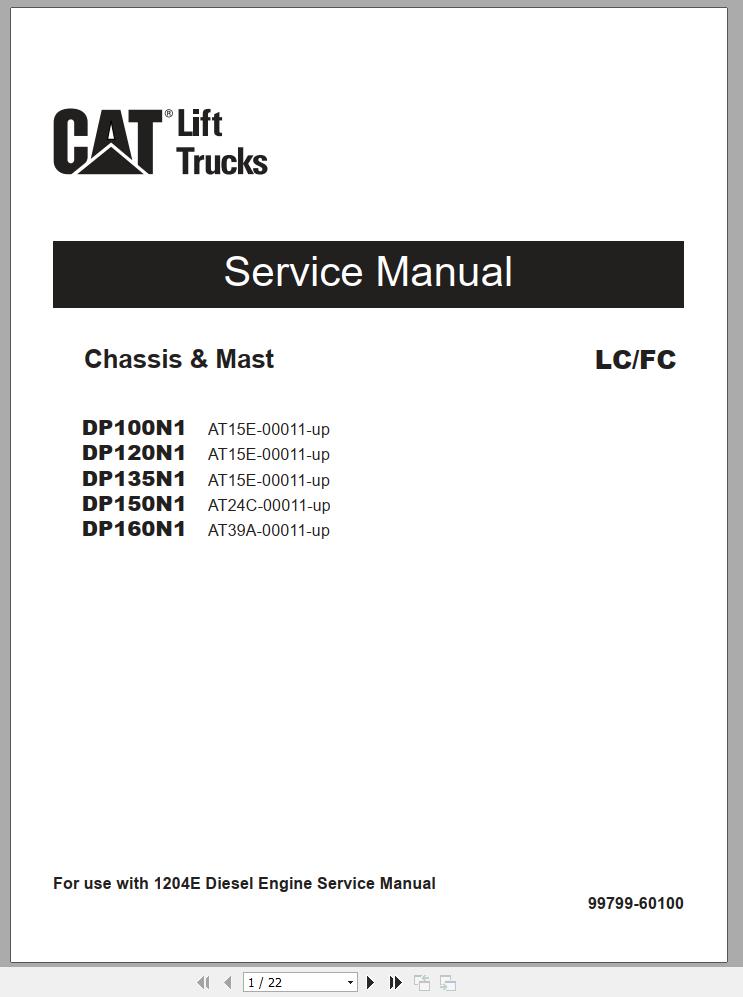 CAT Forklift DP100N1 Schematic Service Operation Maintenance Manual