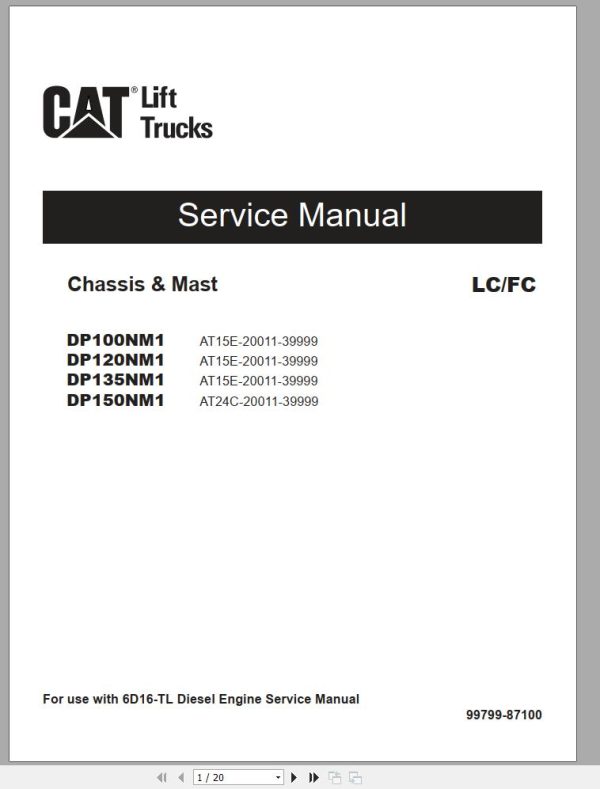 CAT Forklift DP100NM1 Schematic Service Operation Maintenance Manual