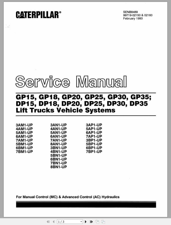 CAT Forklift DP150 Schematic Service Operation Maintenance Manual