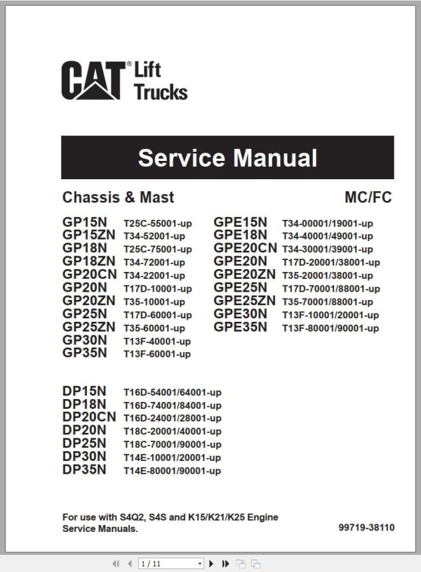 CAT Forklift DP20NT Schematic Service Manual