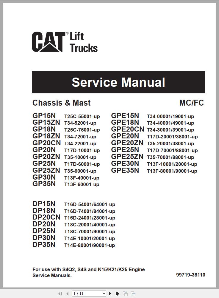 CAT Forklift DP20NT Schematic Service Manual