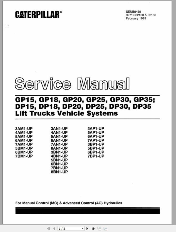 CAT Forklift DP25 Schematic Service Operation Maintenance Manual