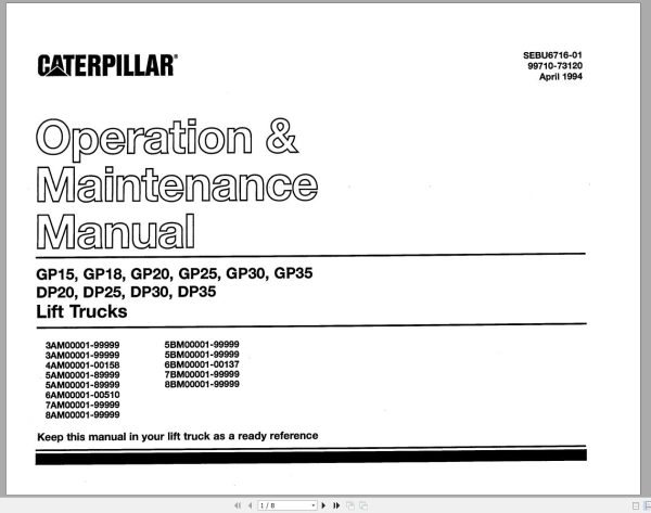 CAT Forklift DP25 Schematic Service Operation Maintenance Manual 1