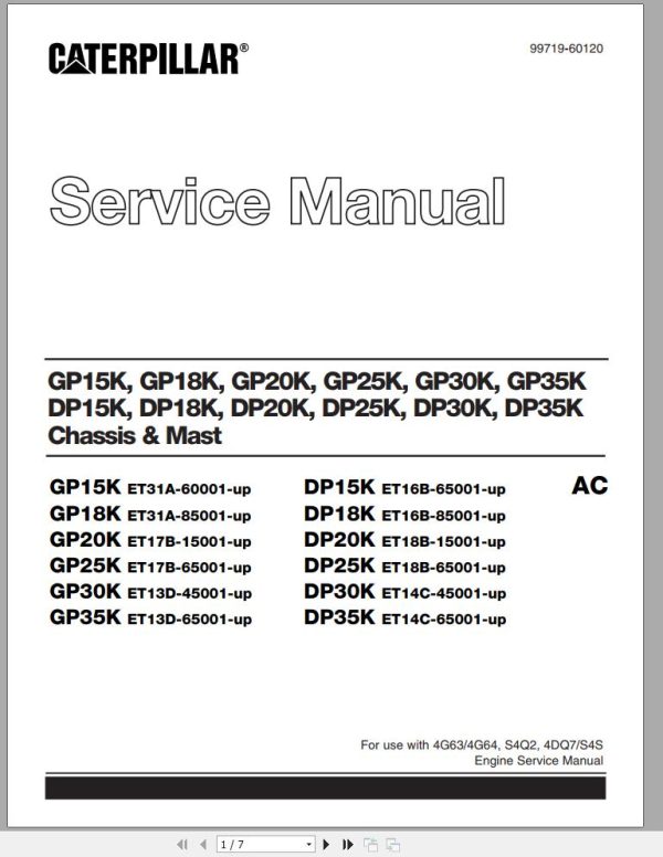 CAT Forklift DP25K MC Service Manual