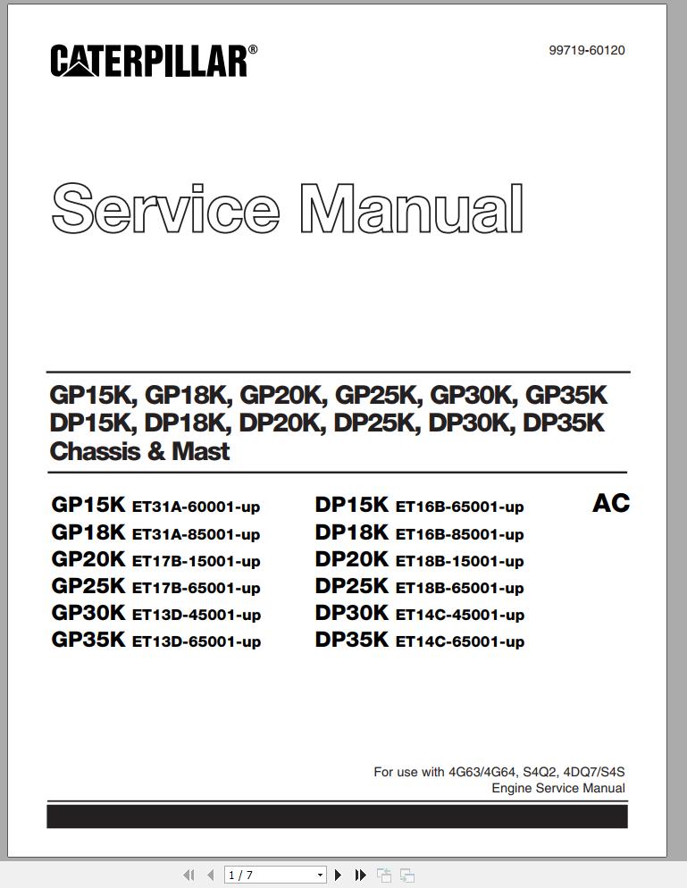 CAT Forklift DP25K MC Service Manual