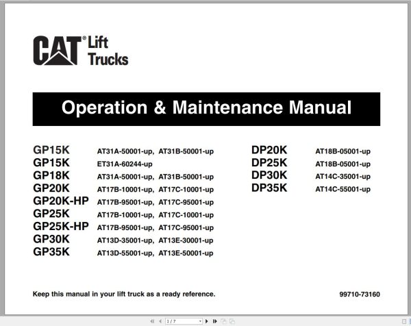 CAT Forklift DP25K Schematic Service Operation Maintenance Manual 1