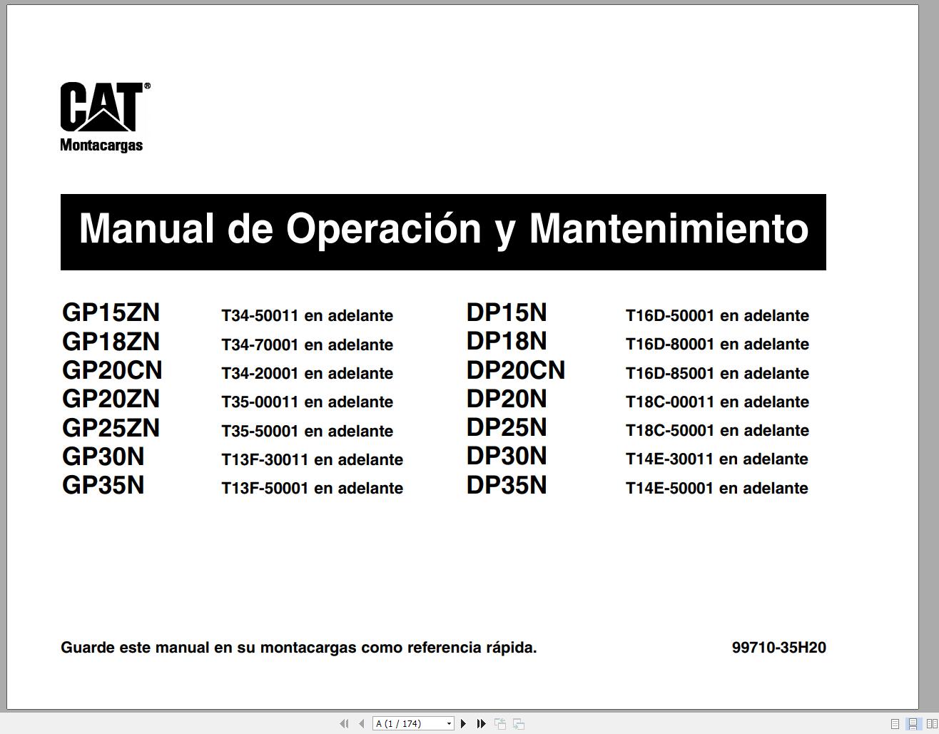 CAT Forklift DP25N Schematic Service Operation Maintenance Manual