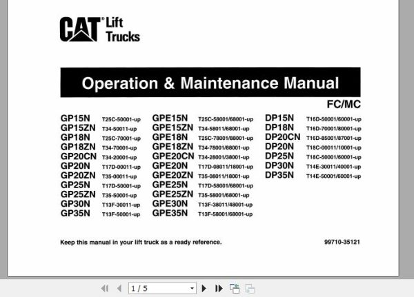 CAT Forklift DP25N Schematic Service Operation Maintenance Manual 1