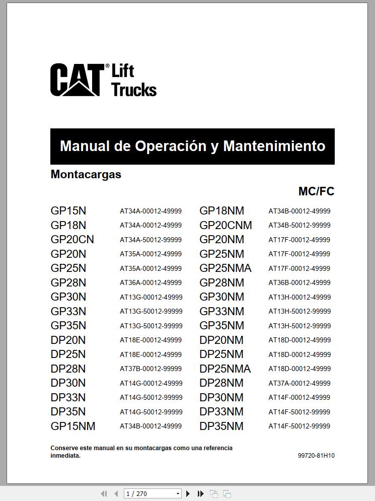 CAT Forklift DP25NM Schematic Service Operation Maintenance Manual