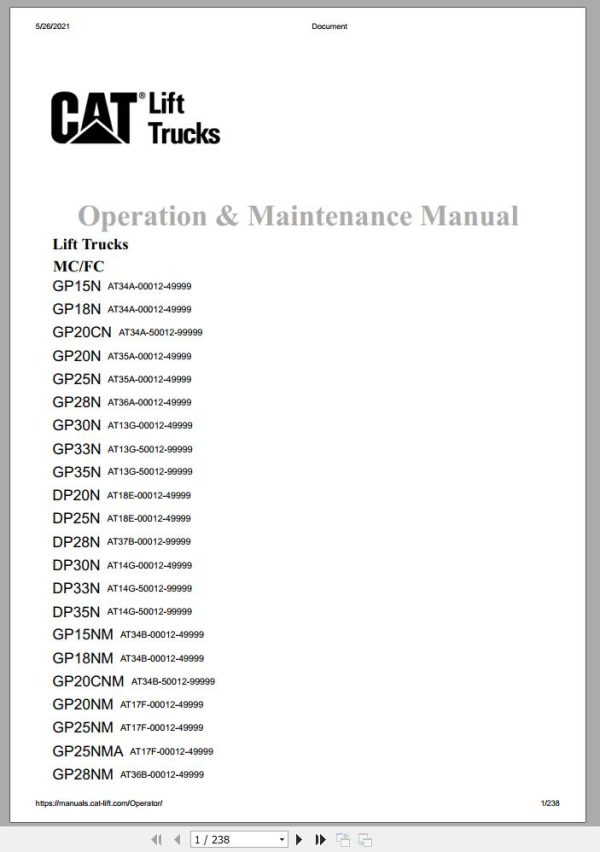 CAT Forklift DP25NM Schematic Service Operation Maintenance Manual 1