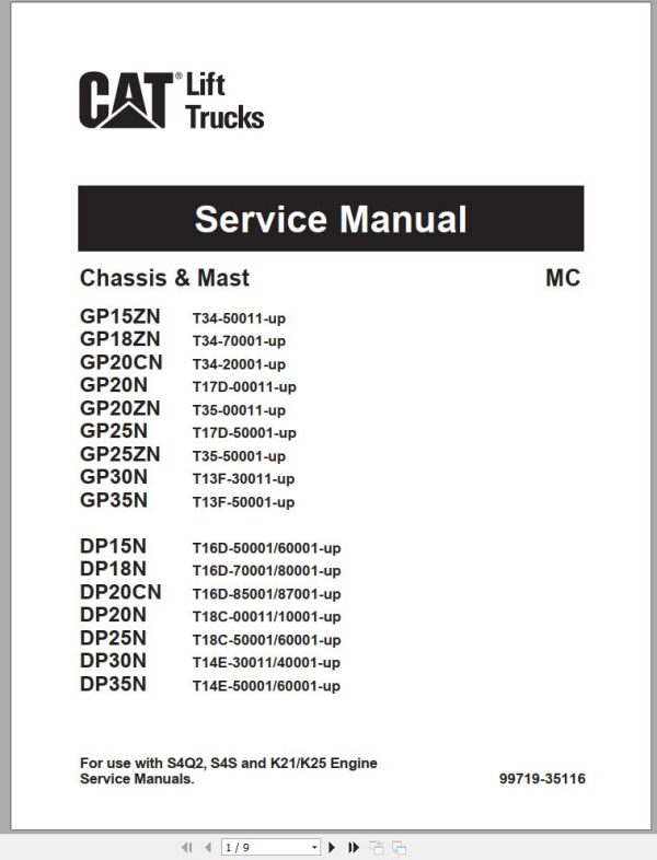 CAT Forklift DP25NT Schematic Service Manual