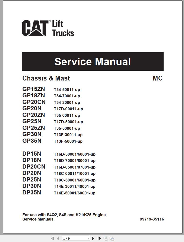 CAT Forklift DP25NT Schematic Service Manual