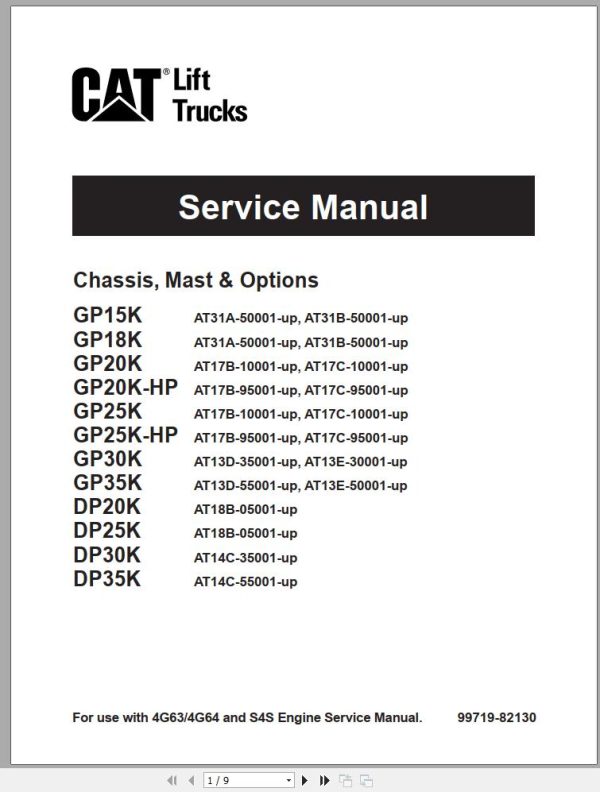 CAT Forklift DP30K Schematic Service Operation Maintenance Manual