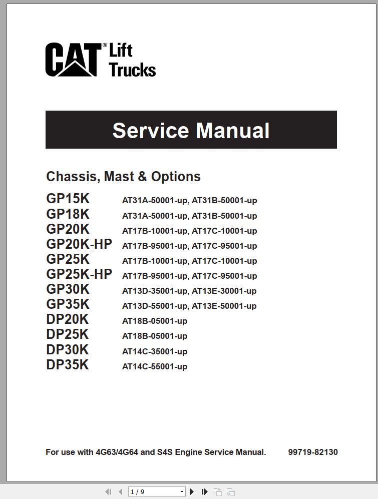 CAT Forklift DP30K Schematic Service Operation Maintenance Manual