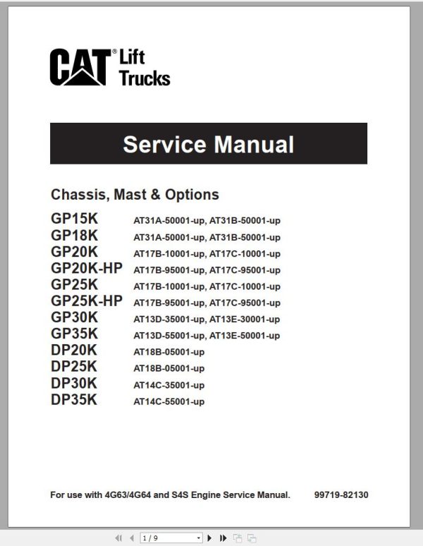 CAT Forklift DP35K Schematic Service Operation Maintenance Manual