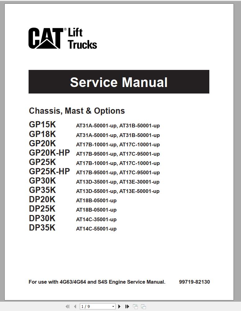 CAT Forklift DP35K Schematic Service Operation Maintenance Manual