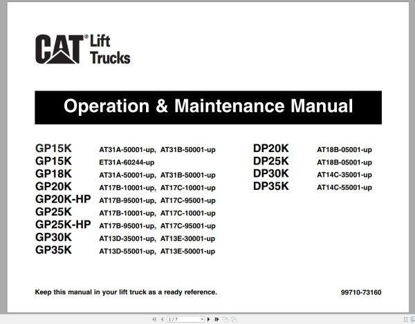 CAT Forklift DP35K Schematic Service Operation Maintenance Manual 1