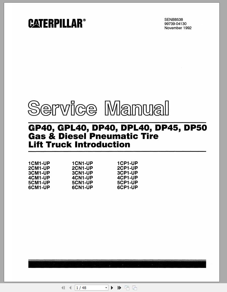 CAT Forklift DP40 Service Operation Maintenance Manual