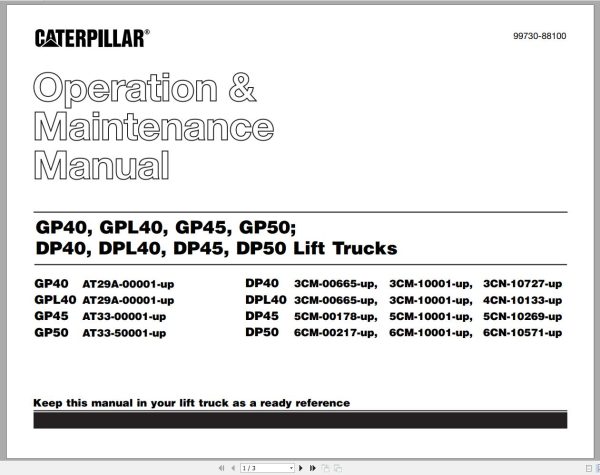CAT Forklift DP40 Service Operation Maintenance Manual 1