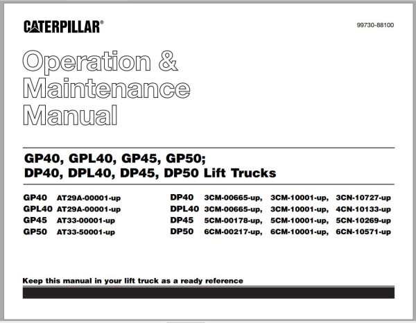 CAT Forklift DP45 Service Operation Maintenance Manual