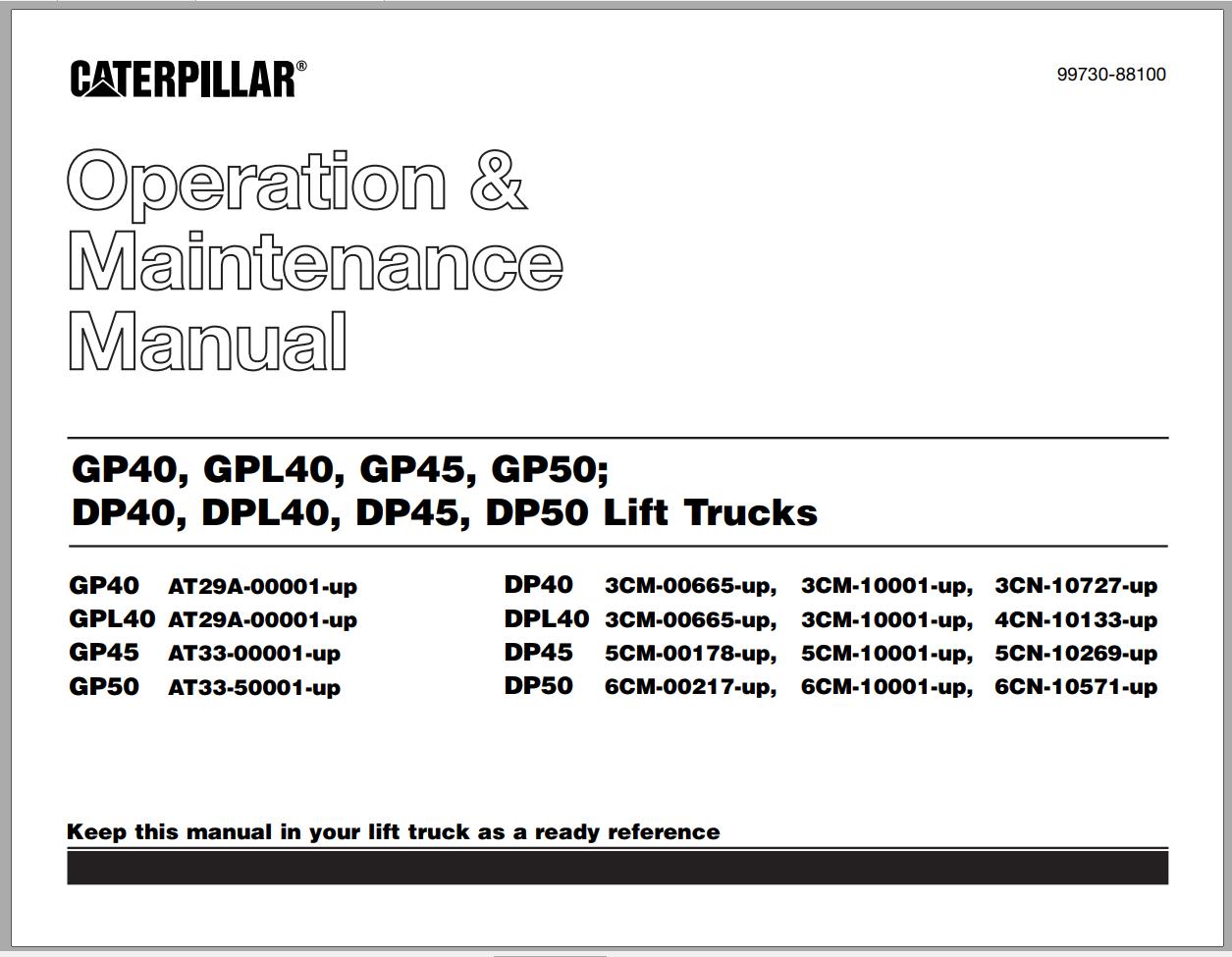 CAT Forklift DP45 Service Operation Maintenance Manual