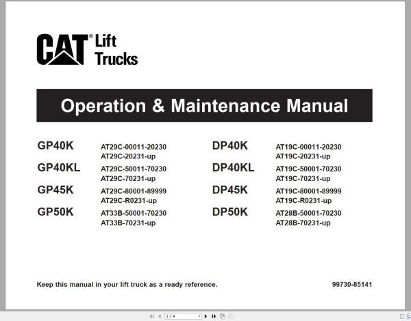 CAT Forklift DP45K Schematic Service Operation Maintenance Manual