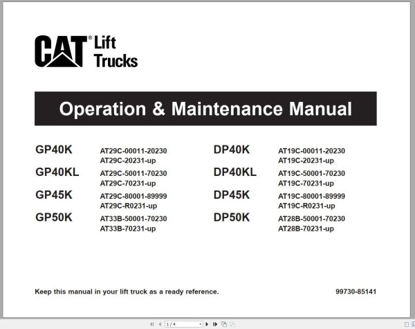 CAT Forklift DP50K Service Operation Maintenance Manual