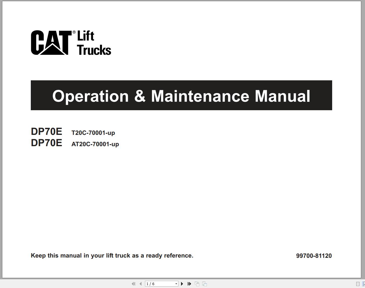 CAT Forklift DP70E Service Operation Maintenance Manual