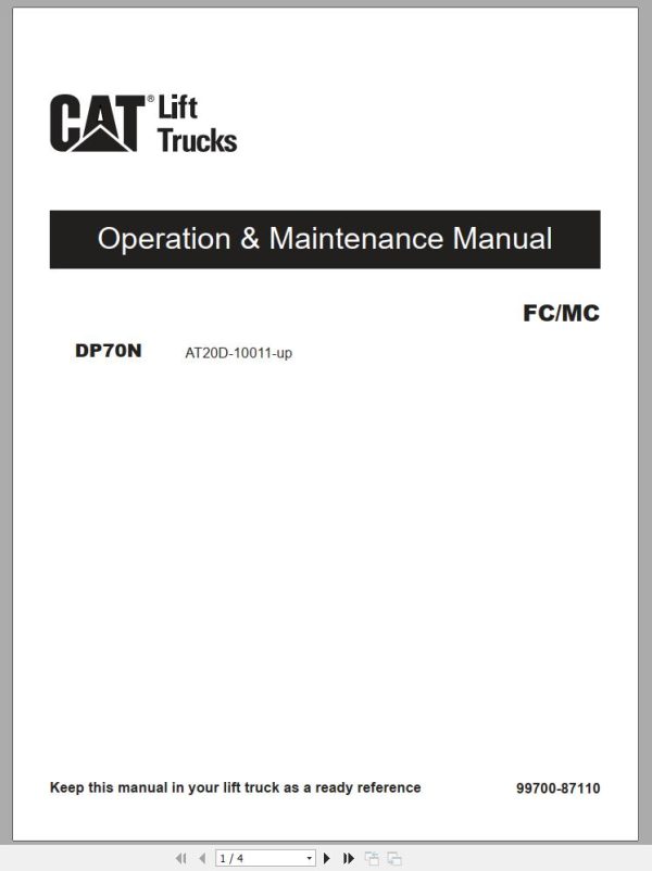 CAT Forklift DP70N Schematic Service Operation Maintenance Manual 1