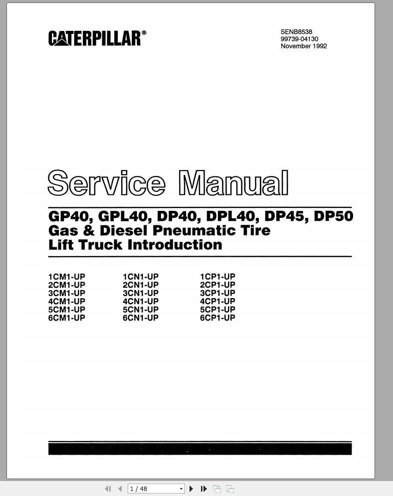 CAT Forklift DPL40 Service, Operation & Maintenance Manual