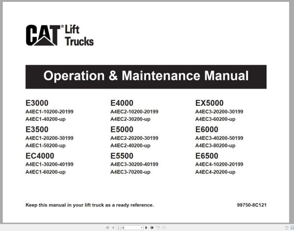 CAT Forklift E10000 Schematic Service Operation Maintenance Manual