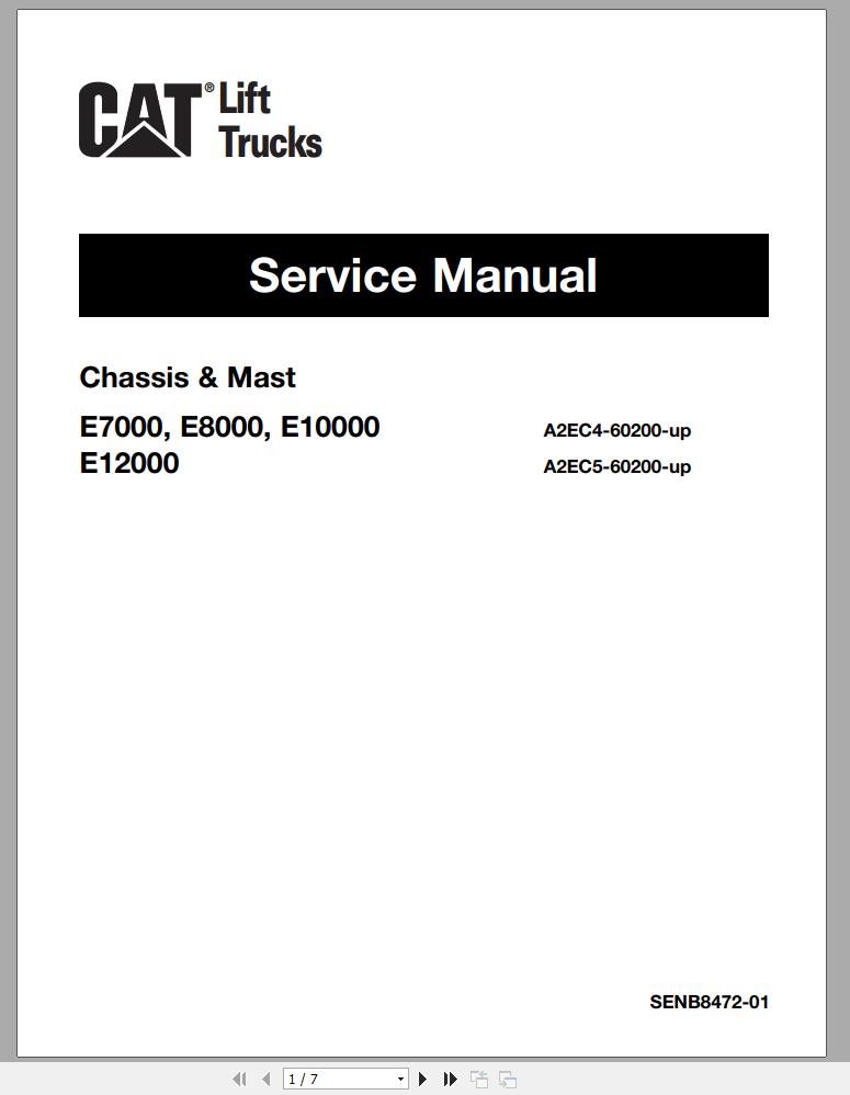 CAT Forklift E7000 Schematic Service Operation Maintenance Manual