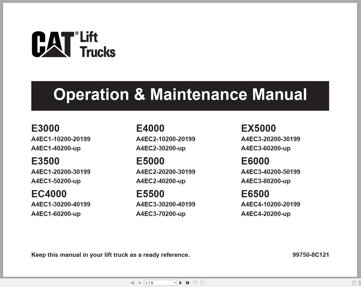 CAT Forklift E8000 Schematic Service Operation Maintenance Manual 1