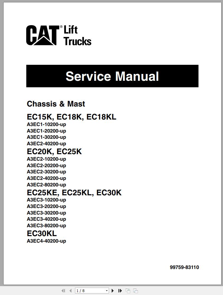 CAT Forklift EC15K Schematic Service Operation Maintenance Manual