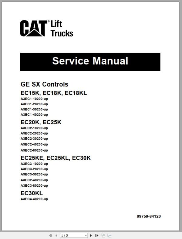 CAT Forklift EC18K Schematic Service Operation Maintenance Manual