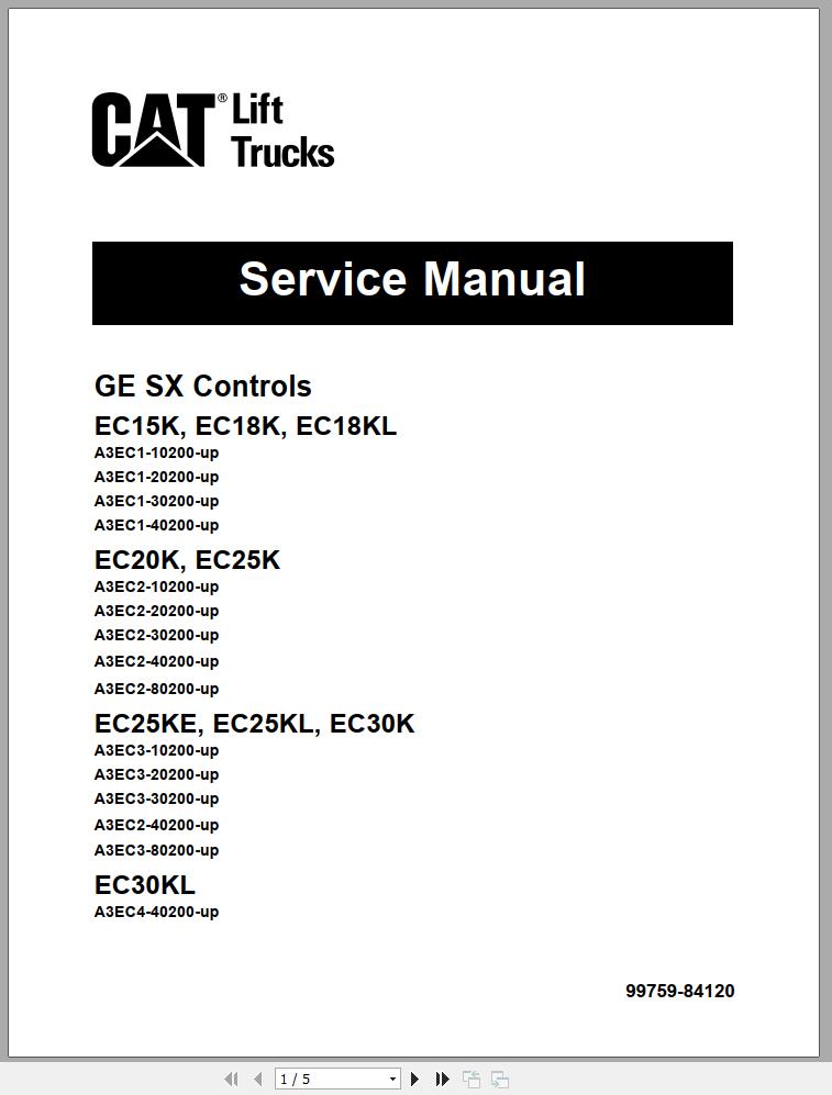 CAT Forklift EC18K Schematic Service Operation Maintenance Manual