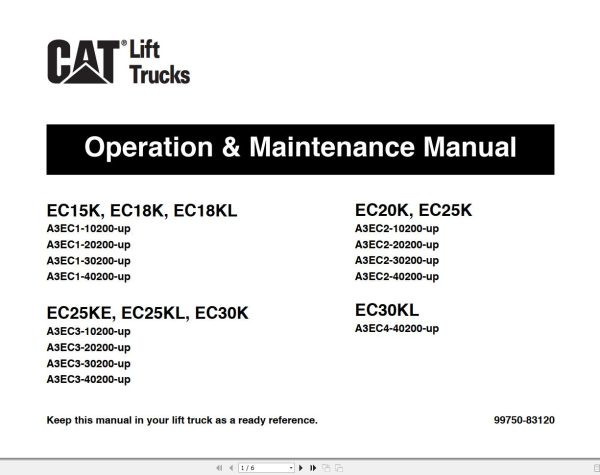 CAT Forklift EC18K Schematic Service Operation Maintenance Manual 1
