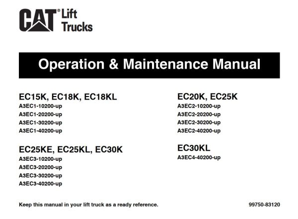CAT Forklift EC18KL Schematic Service Operation Maintenance Manual
