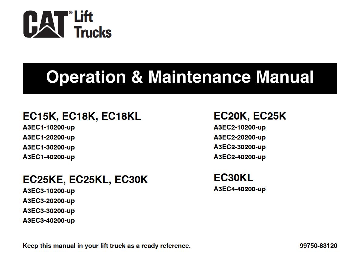 CAT Forklift EC18KL Schematic Service Operation Maintenance Manual