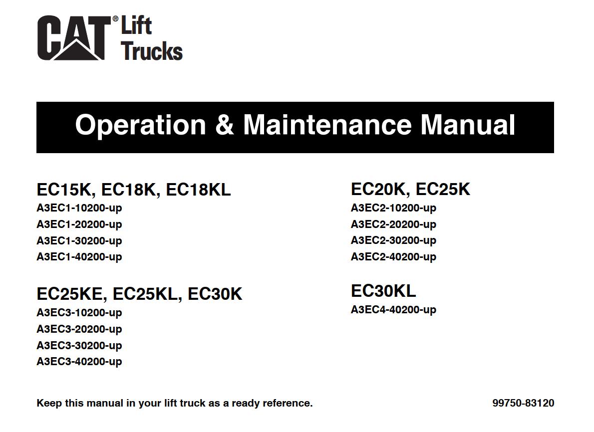 CAT Forklift EC20K Schematic Service Operation Maintenance Manual