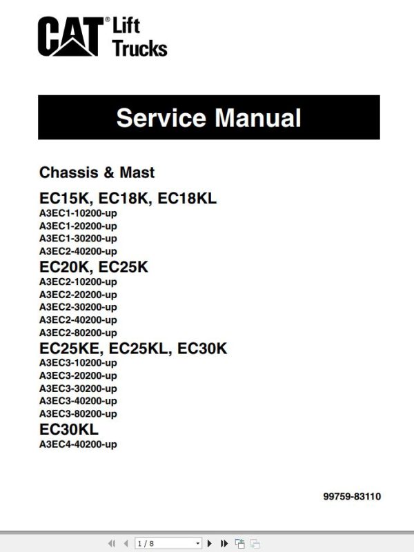 CAT Forklift EC25K Schematic Service Operation Maintenance Manual