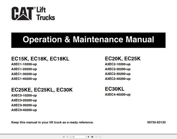 CAT Forklift EC25KE Schematic Service Operation Maintenance Manual