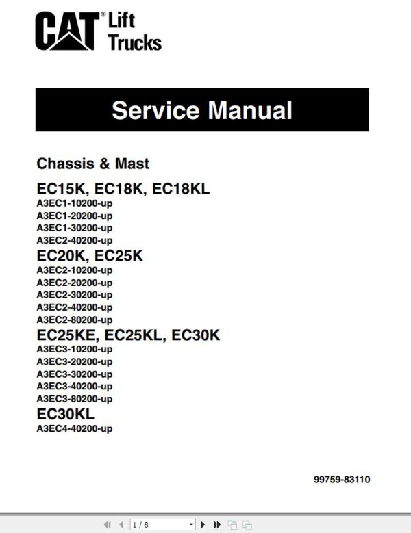 CAT Forklift EC25KL Schematic Service Operation Maintenance Manual