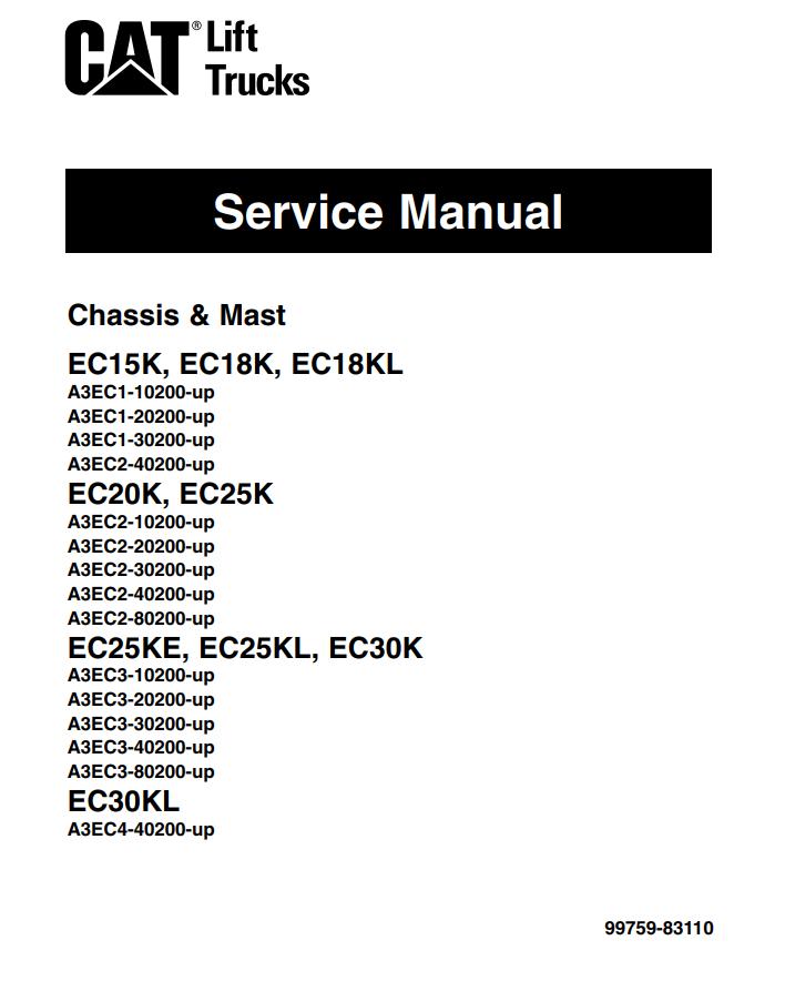 CAT Forklift EC30KL Schematic Service Operation Maintenance Manual