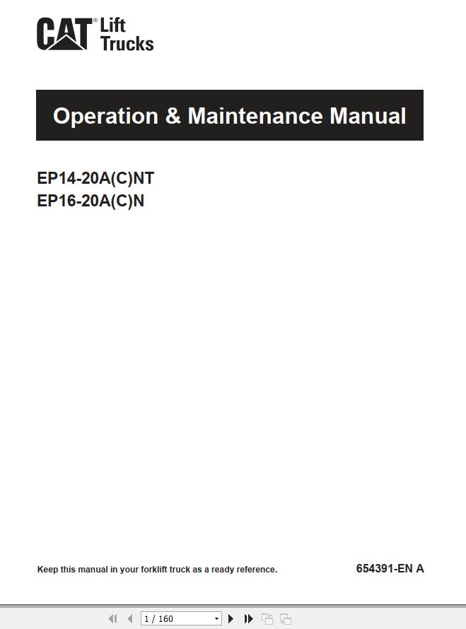 CAT Forklift EP20ANT Service Operation Maintenance Manual